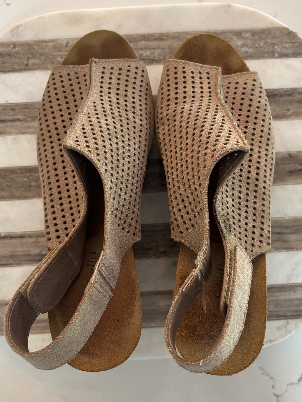 Women's Perforated Slingback Sandals in Taupe